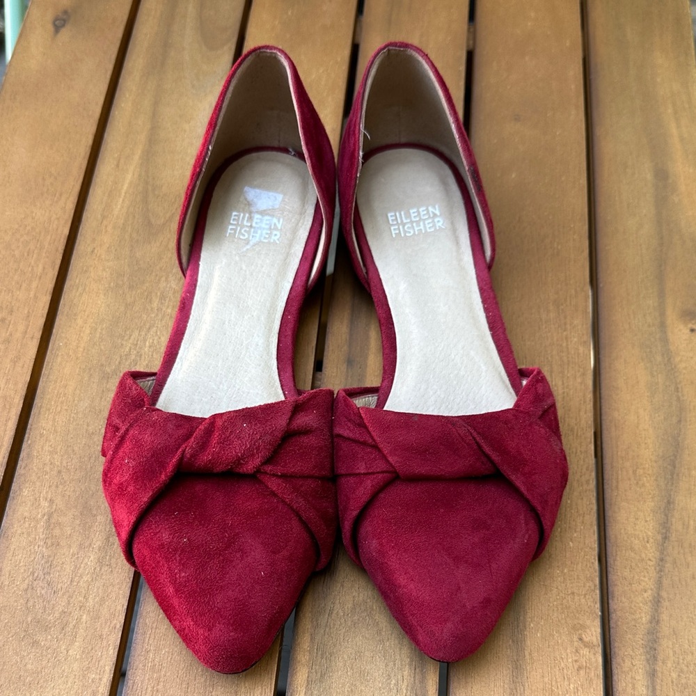 Eileen Fisher Women's Burgundy Suede D’Orsay Flats Size 5.5